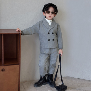 男童休闲小西服2025秋冬新款儿童加厚呢子套装高级感保暖西服外套