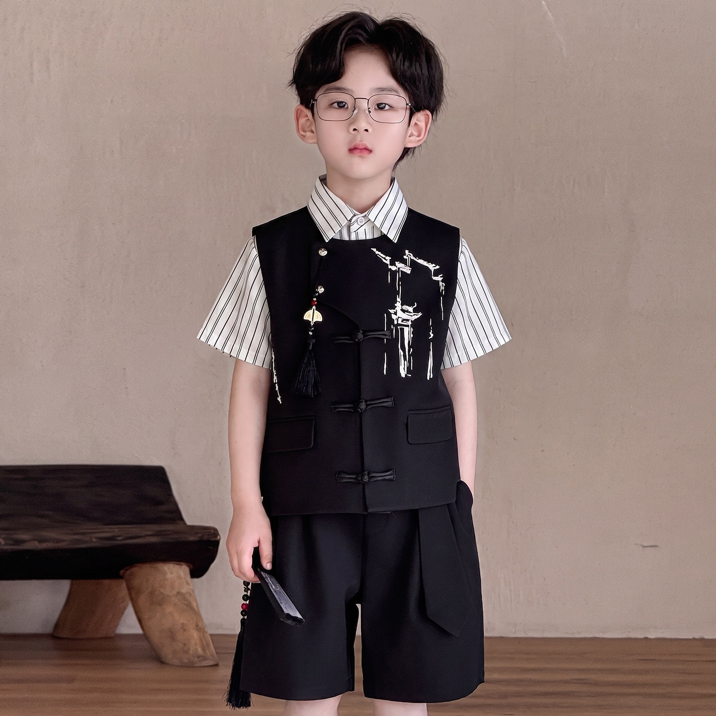 男童新中式刺绣西装套装主持衣服