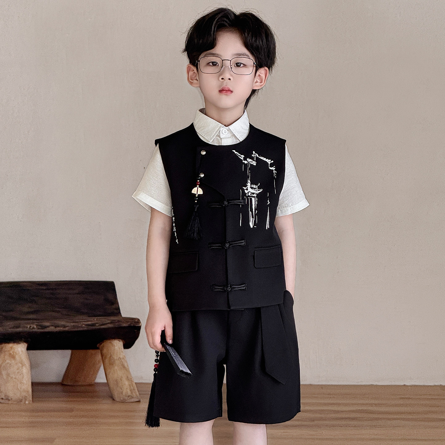 男童西装套装2026夏季新款儿童新中式主持人礼服国风花童朗诵演出
