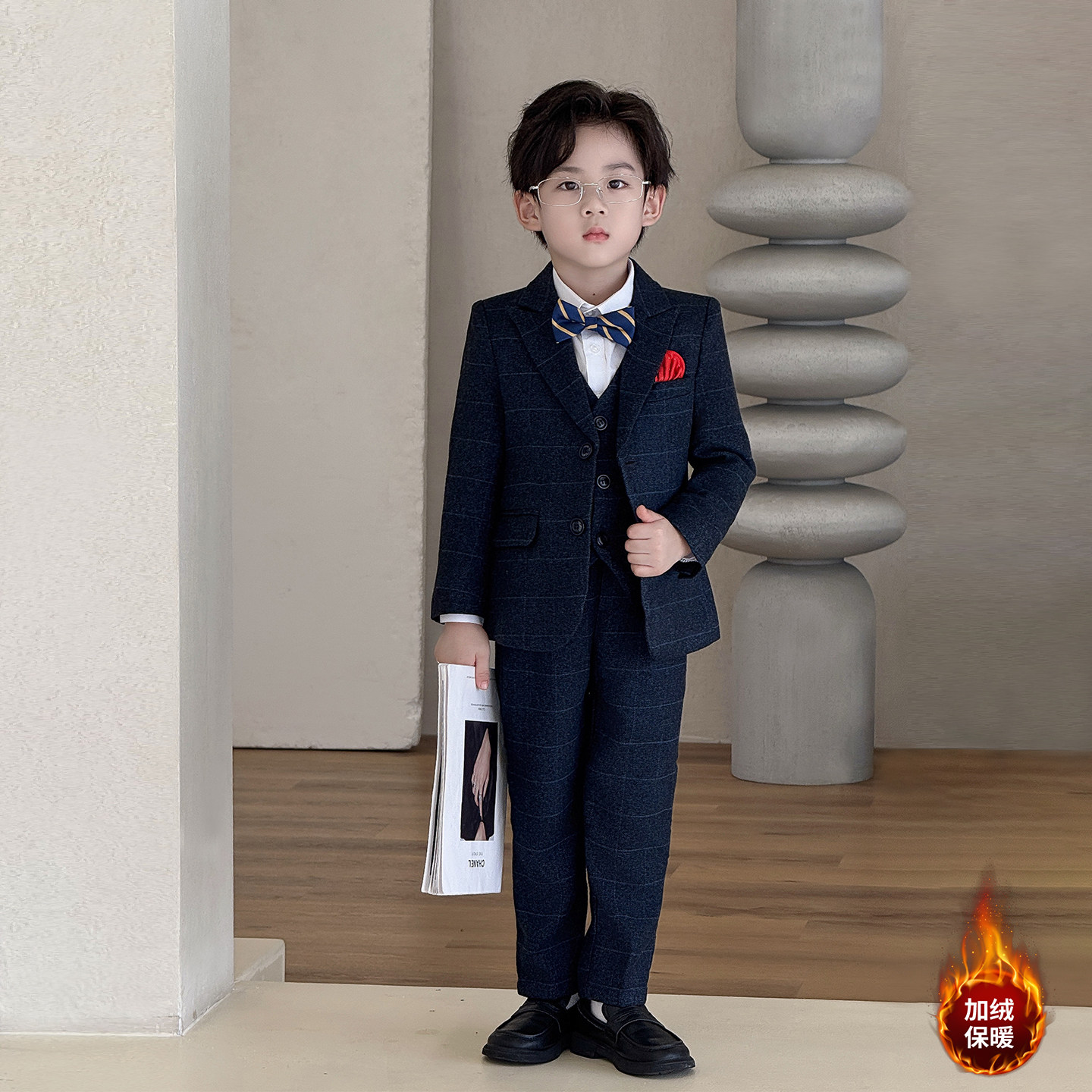 男童礼服儿童秋冬加厚西装套装帅气男孩主持人花童西服钢琴演出服