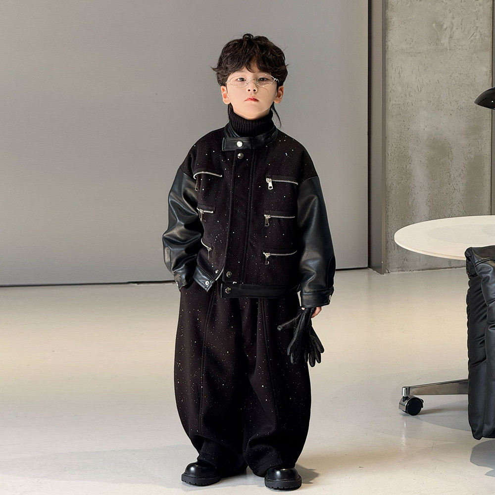 男童秋冬加厚皮衣外套2025新款儿童立领痞帅外套男宝立领保暖夹克