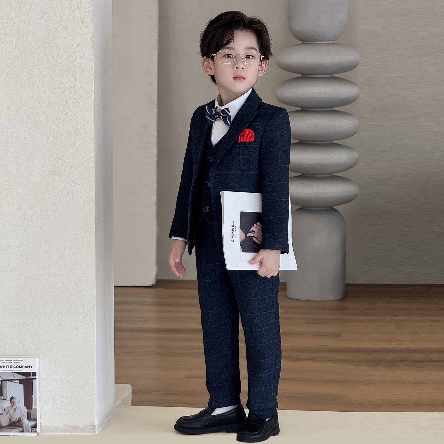 男童西装套装2025秋冬加厚儿童生日小主持人礼服英伦风钢琴演出服