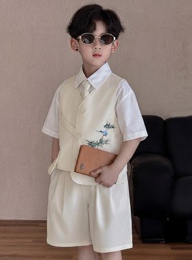 男童新中式西服套装主持演出服