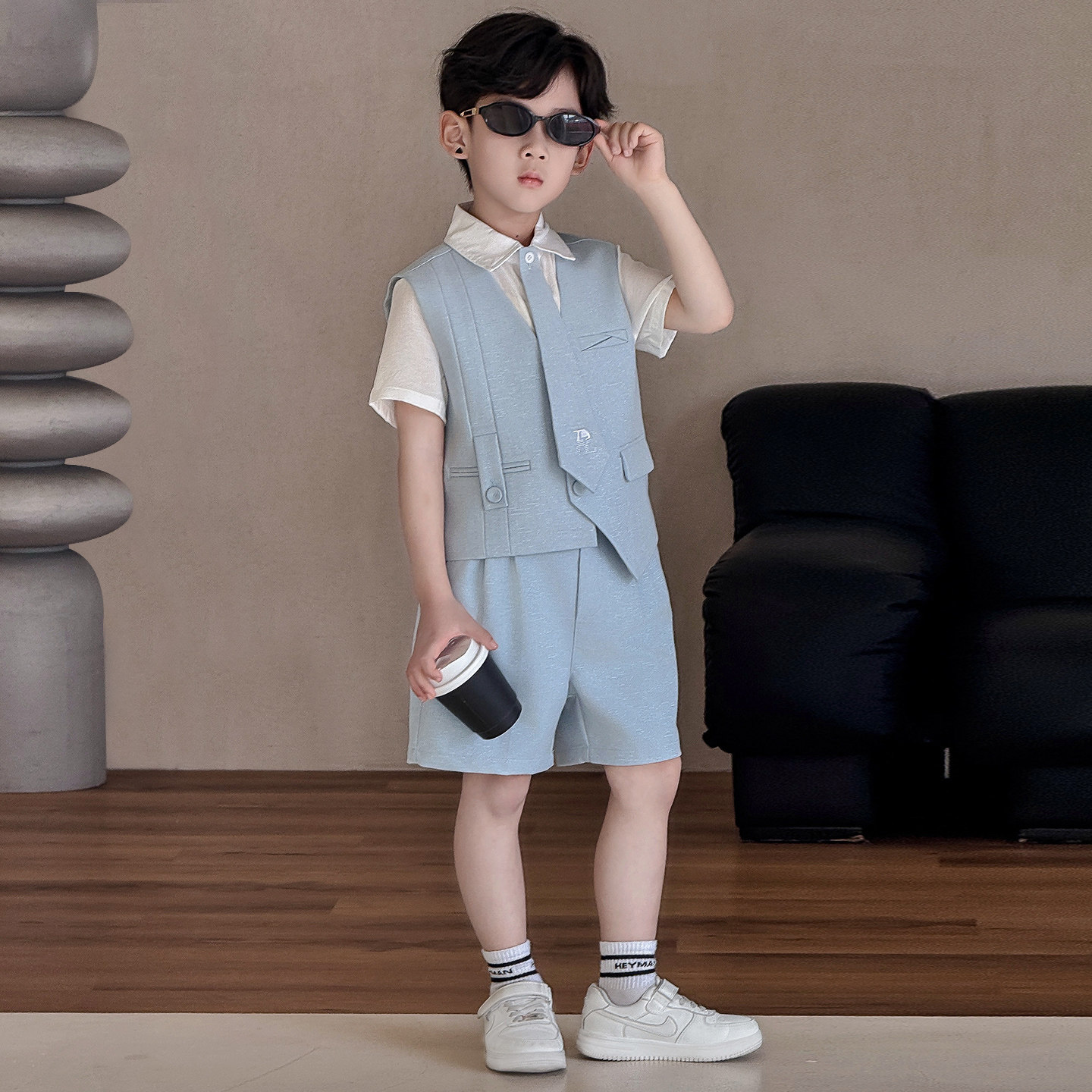 男童夏季西装马甲套装儿童花童休闲礼服男孩生日演出帅气小西服潮