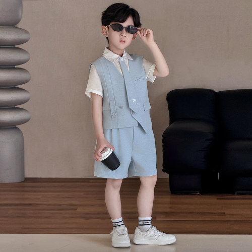 男童夏季短袖马甲西装套装