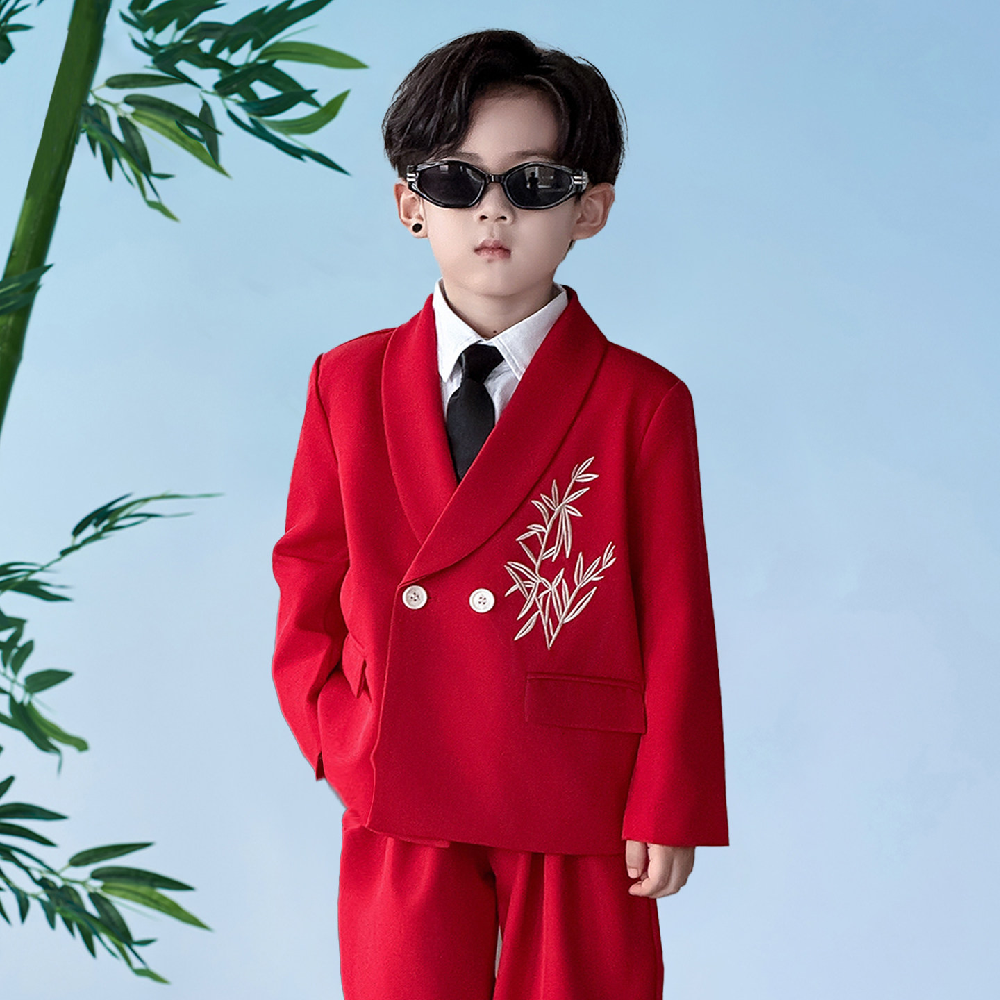男童国风西服套装儿童新中式元旦主持人表演礼服帅气男孩演出西装