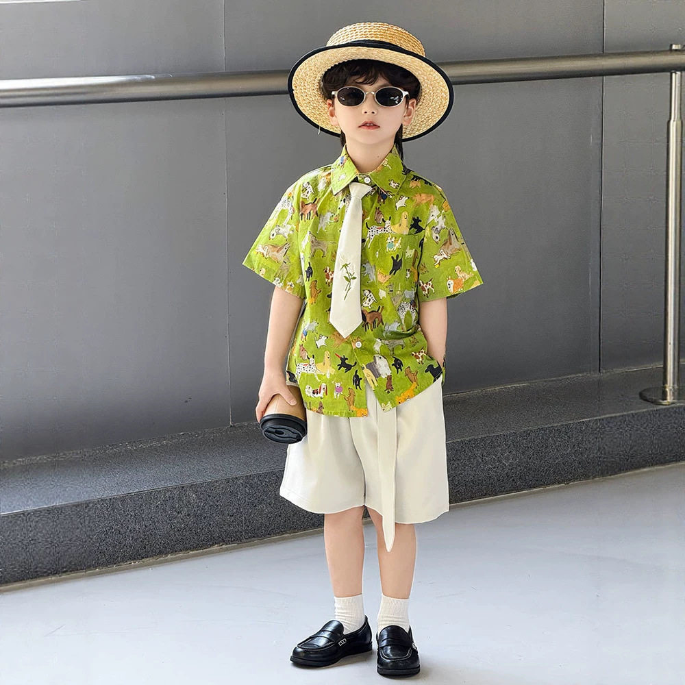男童礼服套装2026夏季新款休闲花衬衫帅气六一表演服花童小西服潮