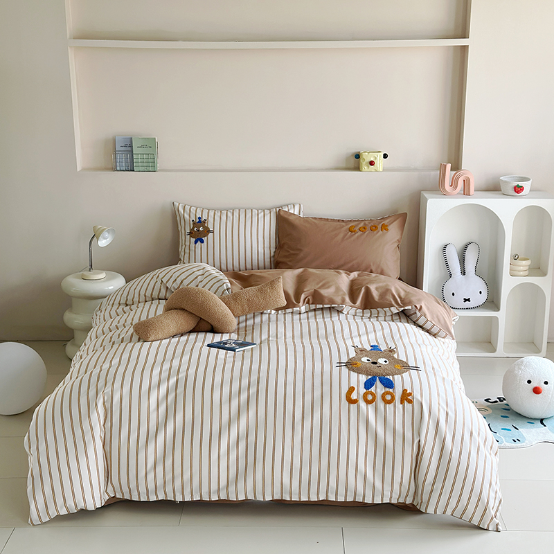 学生宿舍三件套全棉印花绣花卡通四件套床单被套床上用品2025新款