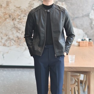 休閑復(fù)古c立領(lǐng)修身 潮流百搭PU機(jī)車服戶外皮 皮夾克外套男美式 韓版