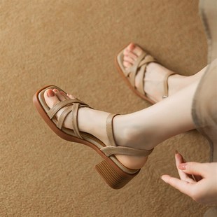 41N码 凉鞋 中跟大码 超软羊皮软底粗跟女鞋 夏季 羊皮版 4042大号新款