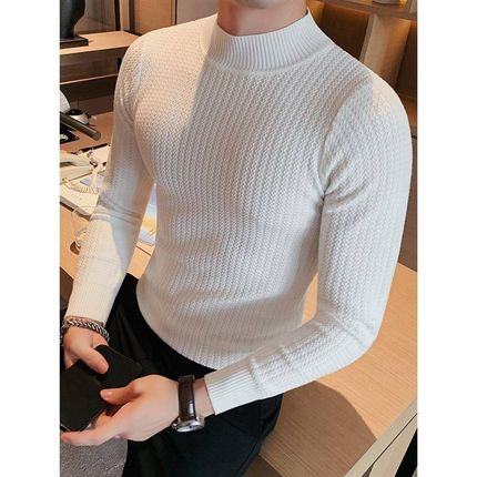 半高领毛衣男秋冬季加绒修t身潮流长袖针织打底衫高级感百搭毛线