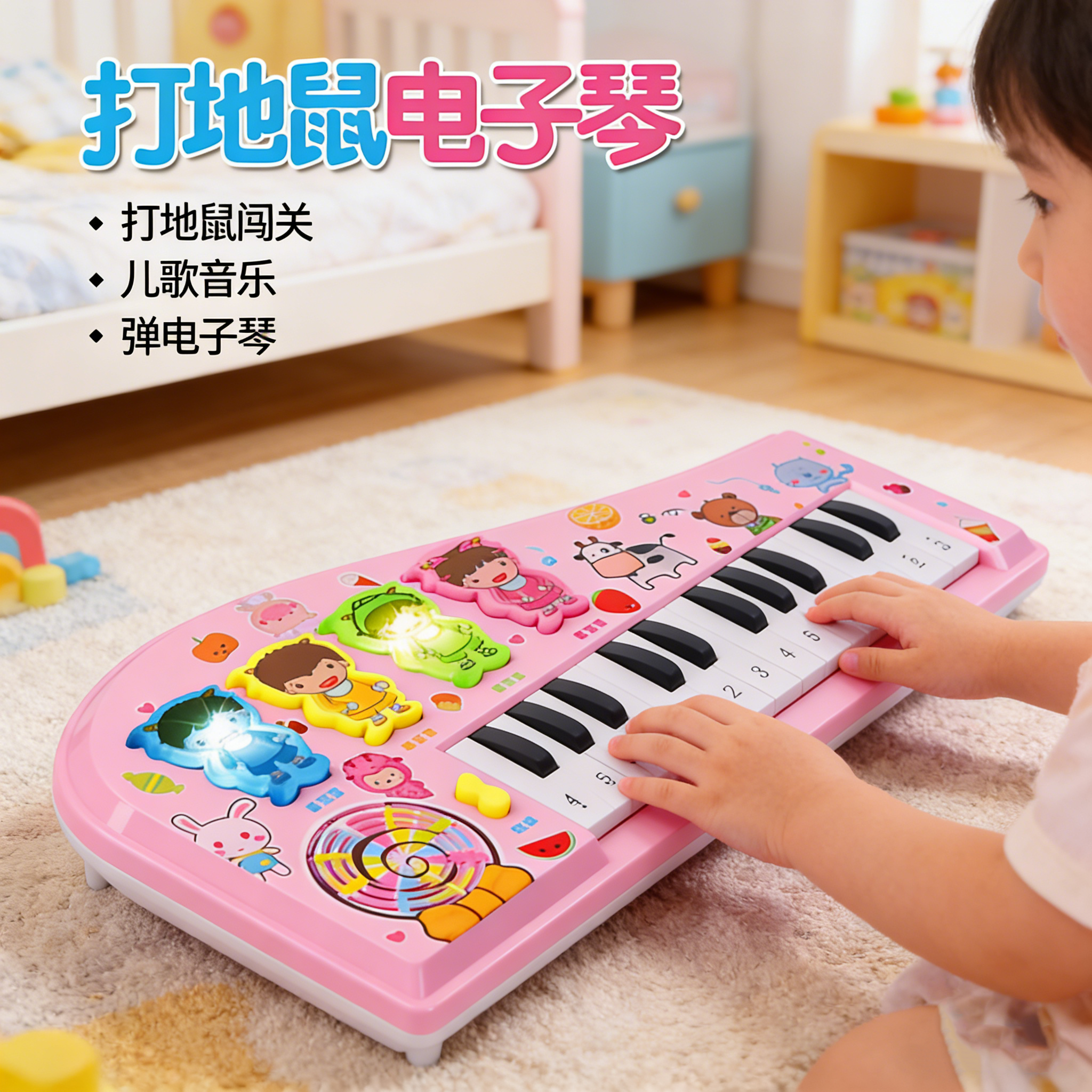 2026年新款打地鼠电子琴儿童迷你音乐钢琴玩具可弹奏女孩生日礼物