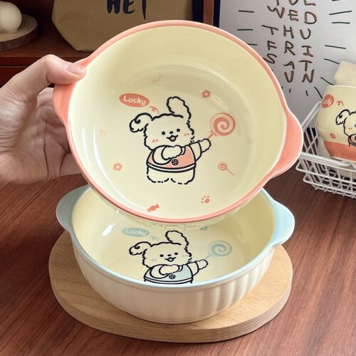 碗盘陶瓷汤碗菜碗面条碗双耳碗家用新款碗高颜值餐具特别漂亮的碗