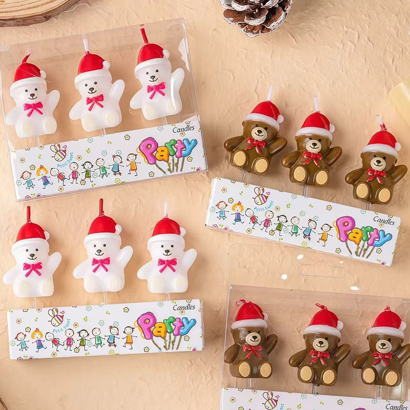 可爱卡通圣诞帽小熊蜡烛蛋糕装饰插件平安夜生日帽蜡烛派对装扮