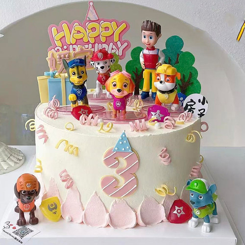 网红儿童周岁生日蛋糕装饰狗狗队长巡逻小砾阿奇小狗烘焙装扮摆件