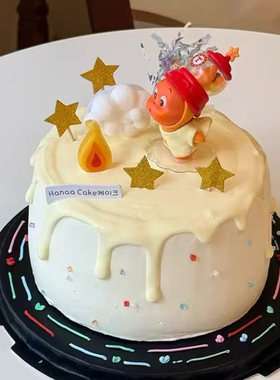 卡通可爱吹泡泡星星人公仔蛋糕装饰摆件金色星星火苗蜡烛装扮插件