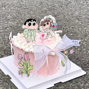蜡笔小新蛋糕装饰我们结婚啦订婚结婚主题纪念日甜品台装饰插件