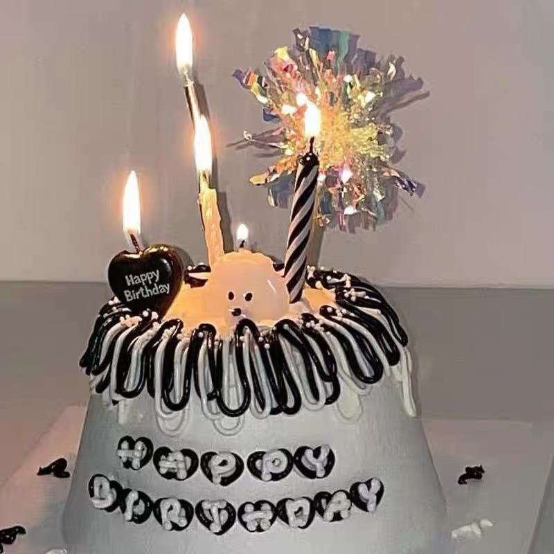 网红同款韩系镭射雨丝生日蛋糕装饰小狗蜡烛插件生日快乐烘焙装扮