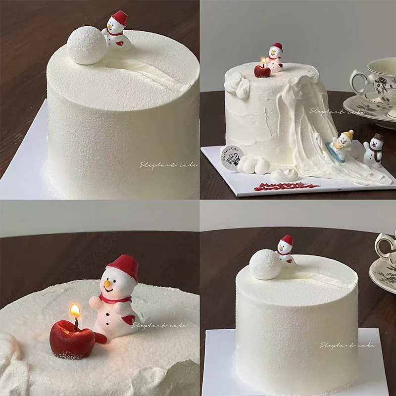 2025冬日烂漫圣诞节快乐雪景可爱帽子滑板雪人堆雪球蛋糕装饰摆件