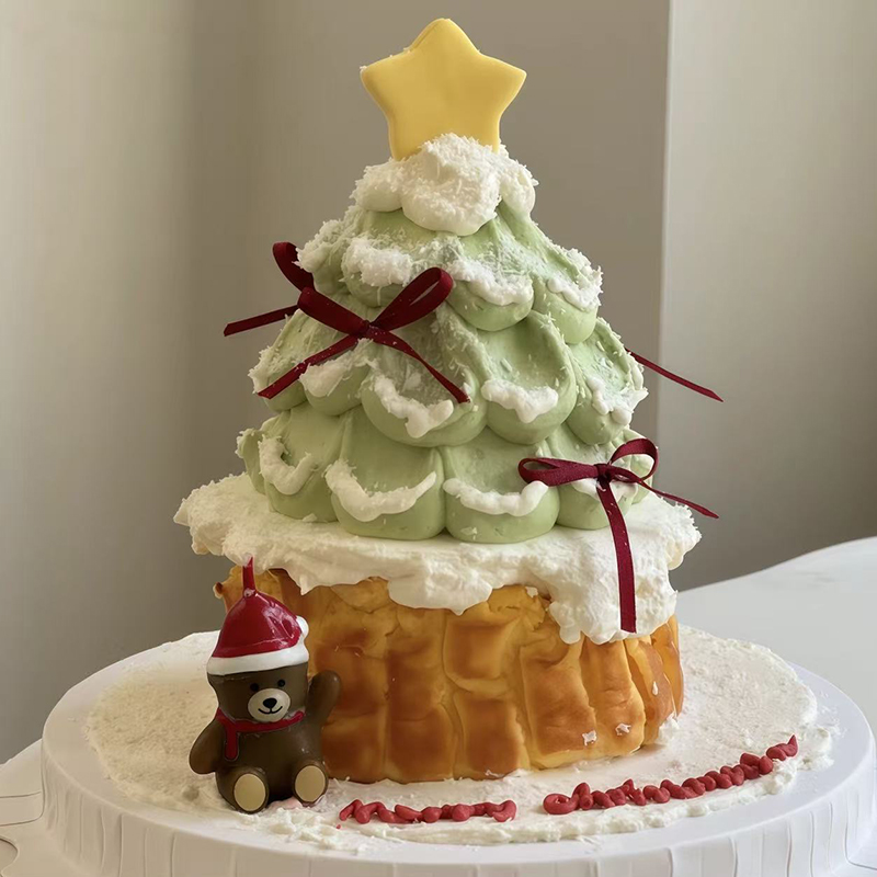 2025网红同款圣诞节星星许愿树蛋糕装饰圣诞帽小熊蜡烛装扮插件
