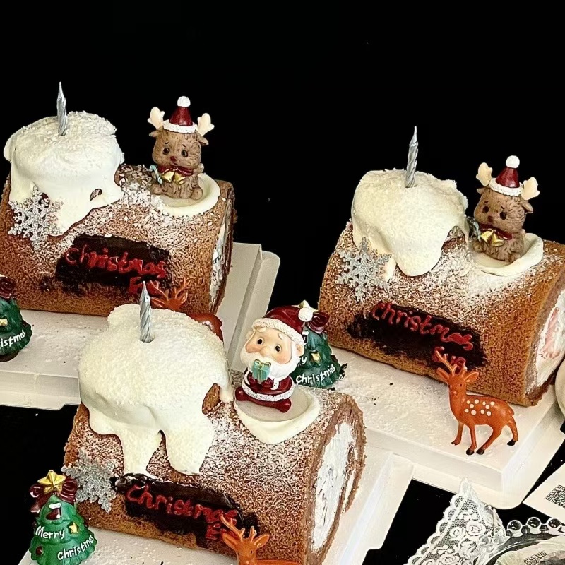 2025圣诞节红帽麋鹿老人星星圣诞树蛋糕装饰摆件雪花烘焙装扮插件