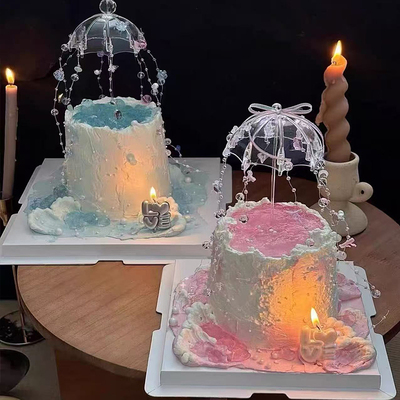 七夕情人节唯美烂漫透明水晶小雨伞蛋糕装饰摆件告白LOVE蜡烛装扮