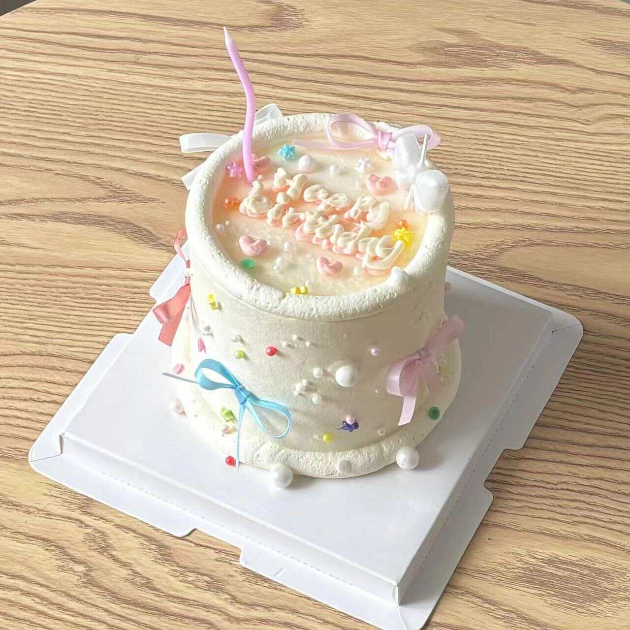 网红同款ins风彩色蝴蝶结蜡烛蛋糕装饰插件生日快乐派对装扮插件