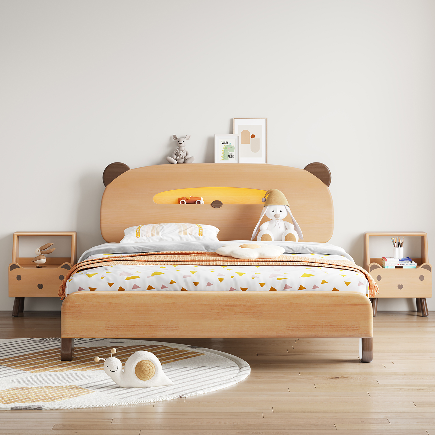 原木风家用全实木儿童床