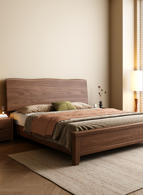 实木床全实木1.8米床现代简约黑胡桃木主卧大床广东佛山纯实木床
