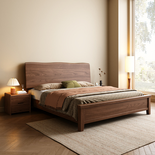 实木床全实木1.8米床现代简约黑胡桃木主卧大床广东佛山纯实木床