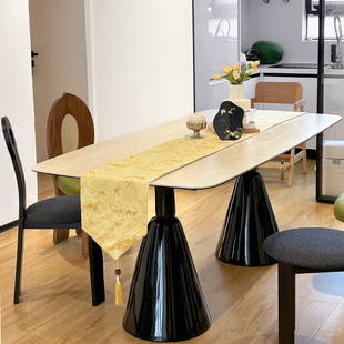 和庭伊安纳金色餐桌旗轻奢高端长条茶几桌布玄关斗柜桌旗盖布定制