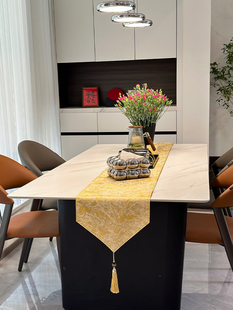 和庭高级感现代简约风金色桌旗轻奢高端覆古茶几茶席法式桌布定制