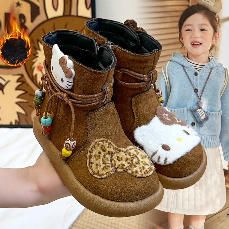 女童时尚雪地靴2025冬季新款儿童加绒加厚保暖棉鞋中大童公主靴潮