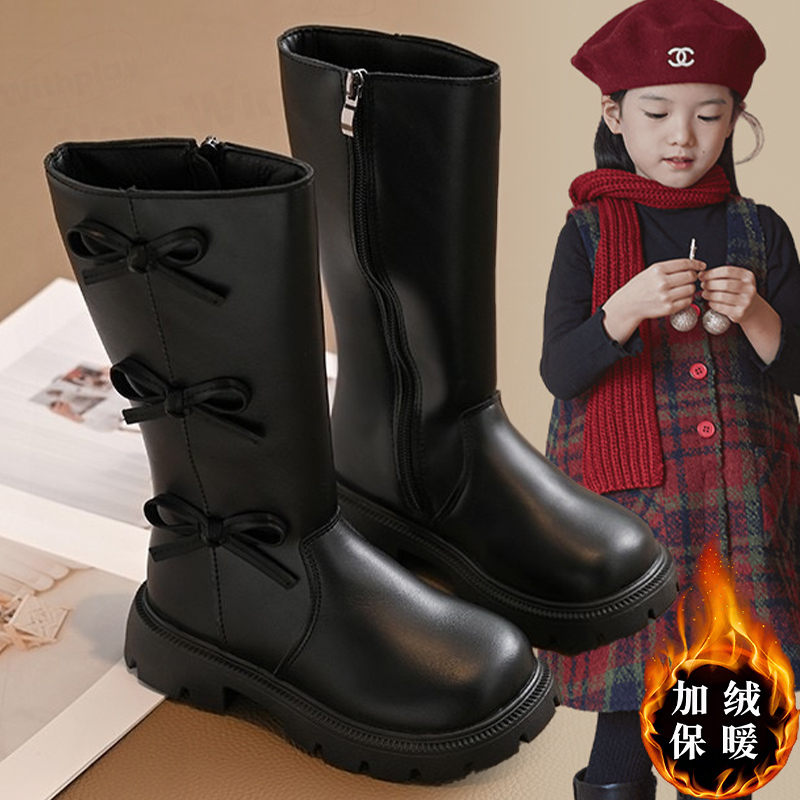 蝴蝶结爆款软底舒适保暖棉靴2025年冬款女童韩系时尚洋气长筒靴潮
