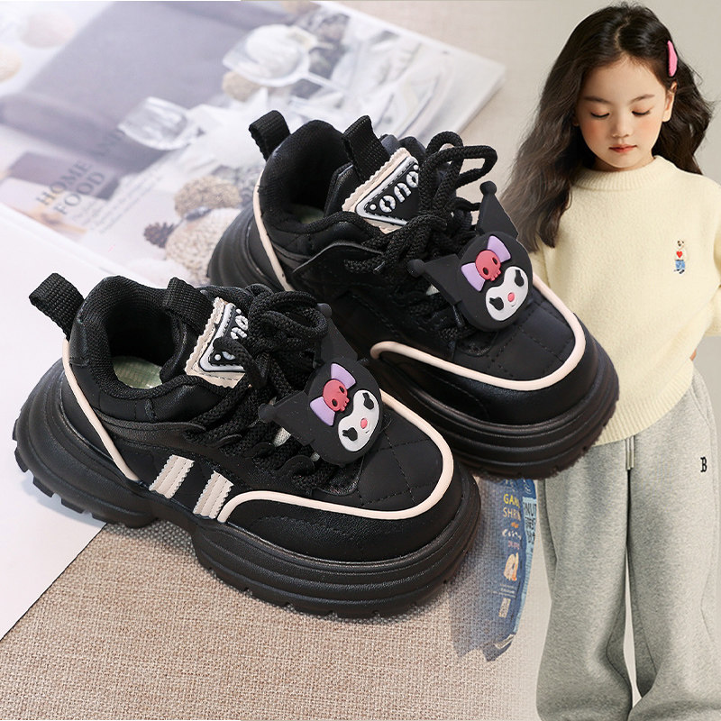 女童时尚黑色中帮库洛米休闲鞋2026春秋爆款儿童卡通运动鞋跑步鞋