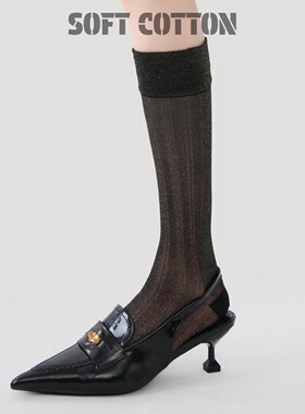 黑色微透亮丝中筒袜女春夏季薄款学院风小腿堆堆袜配尖尖鞋的袜子