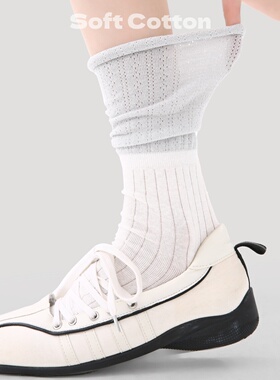 镂空网眼堆堆袜女士春夏季薄款撞色卷边条纹中筒长袜韩版ins潮袜