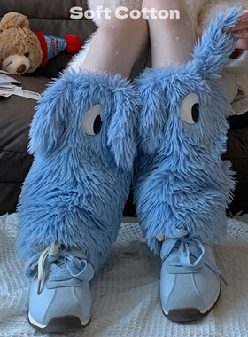 日系袜套可爱搞怪大眼睛小腿套蓝色保暖脚套二次元漫展堆堆袜鞋套