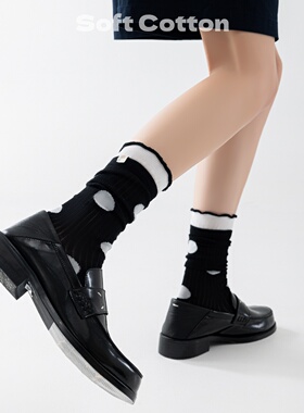 日系花边堆堆袜女士春夏季外穿ins潮袜黑色中筒袜配小皮鞋的袜子