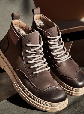 帕达索真皮马丁靴男士高帮加绒棉鞋新款潮流英伦风工装靴子221113