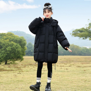 女大童羽绒服冬款2023新款女孩洋气加厚黑色大童中长款儿童外套潮