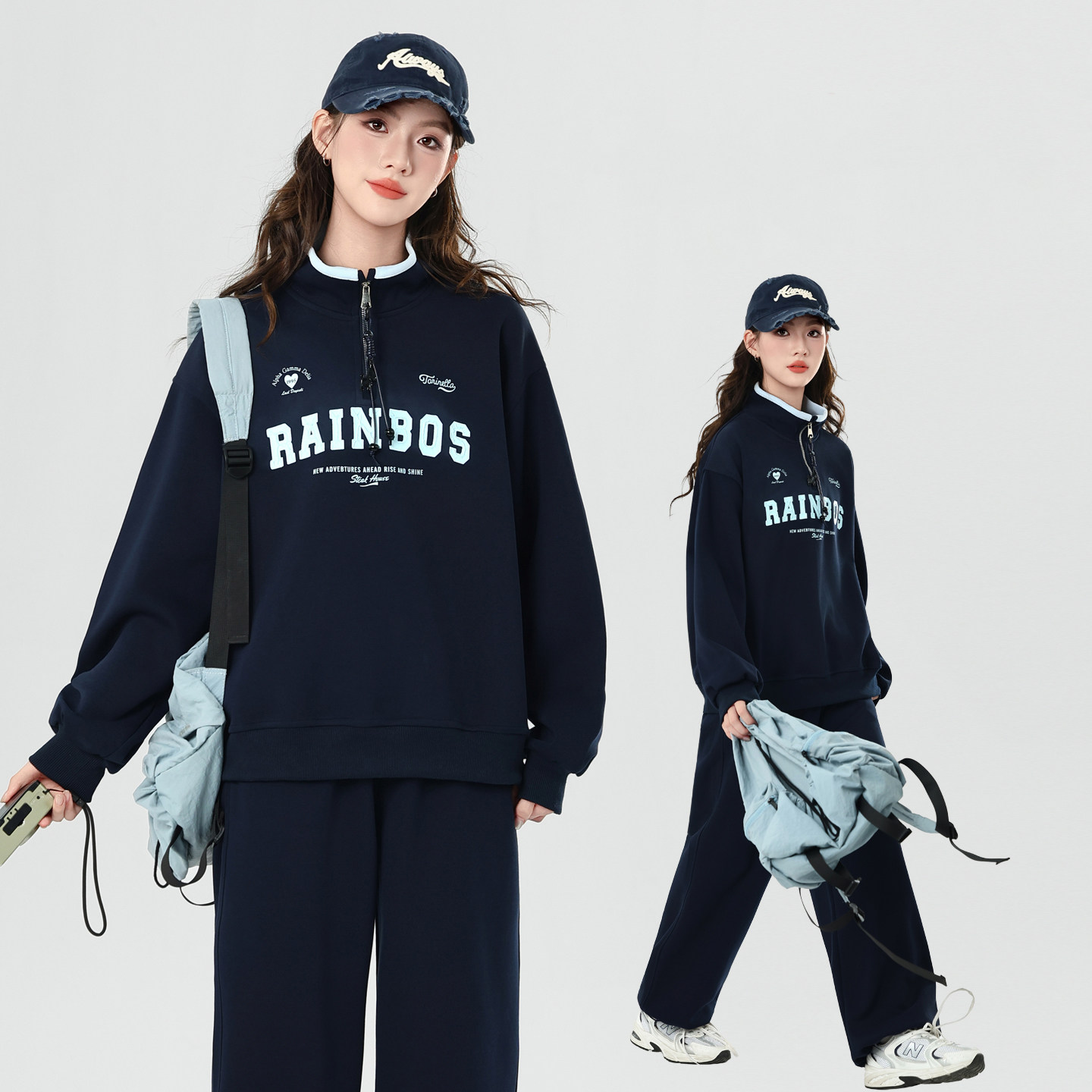 学院风运动服套装女秋季学生宽松大童初高中学生版卫衣两件套跑步