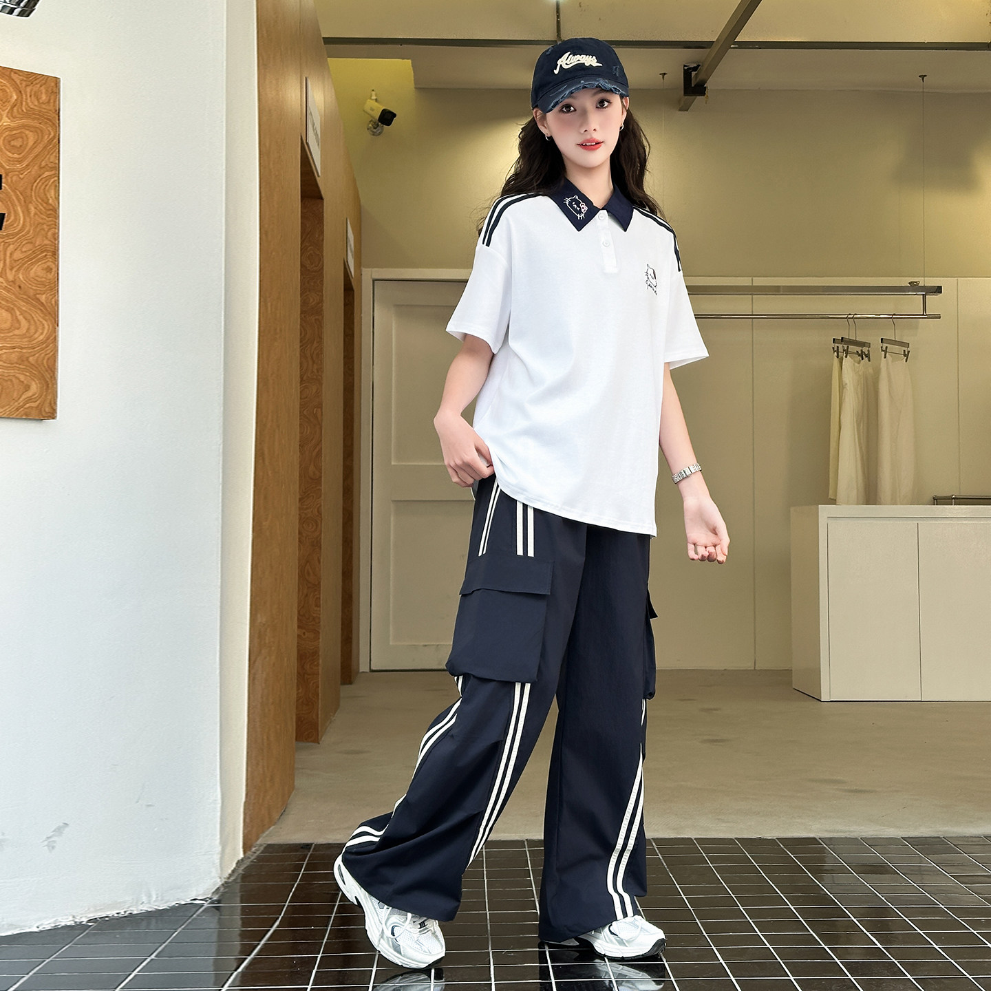 女大童工装裤夏季2026新款儿童洋气运动青少年少女夏装阔腿裤套装