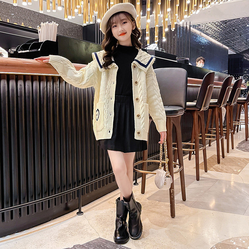 女童开衫毛衣2025新款儿童洋气初秋中长款女孩大童春秋针织衫外套