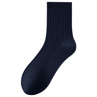 锦行记桑蚕丝秋款双针袜子男中筒袜抗菌防臭黑色商务男士长袜