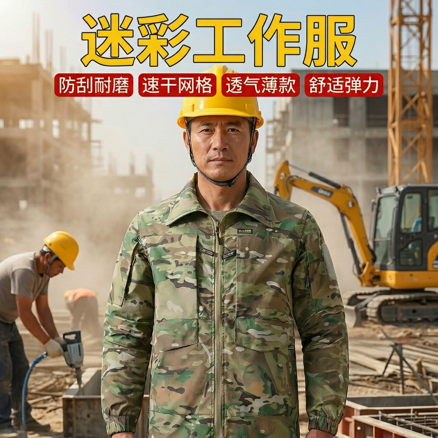 薄款工地工作服迷彩服套装耐磨耐脏干活穿的衣服建筑透气款夏季男
