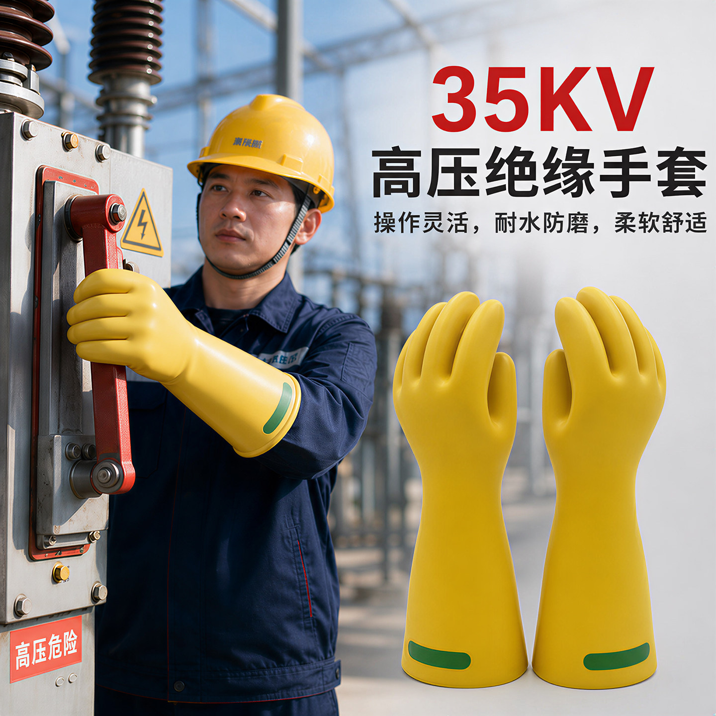 35kv绝缘手套电力电工专用耐高压带电作业防电防护安全加厚橡胶男