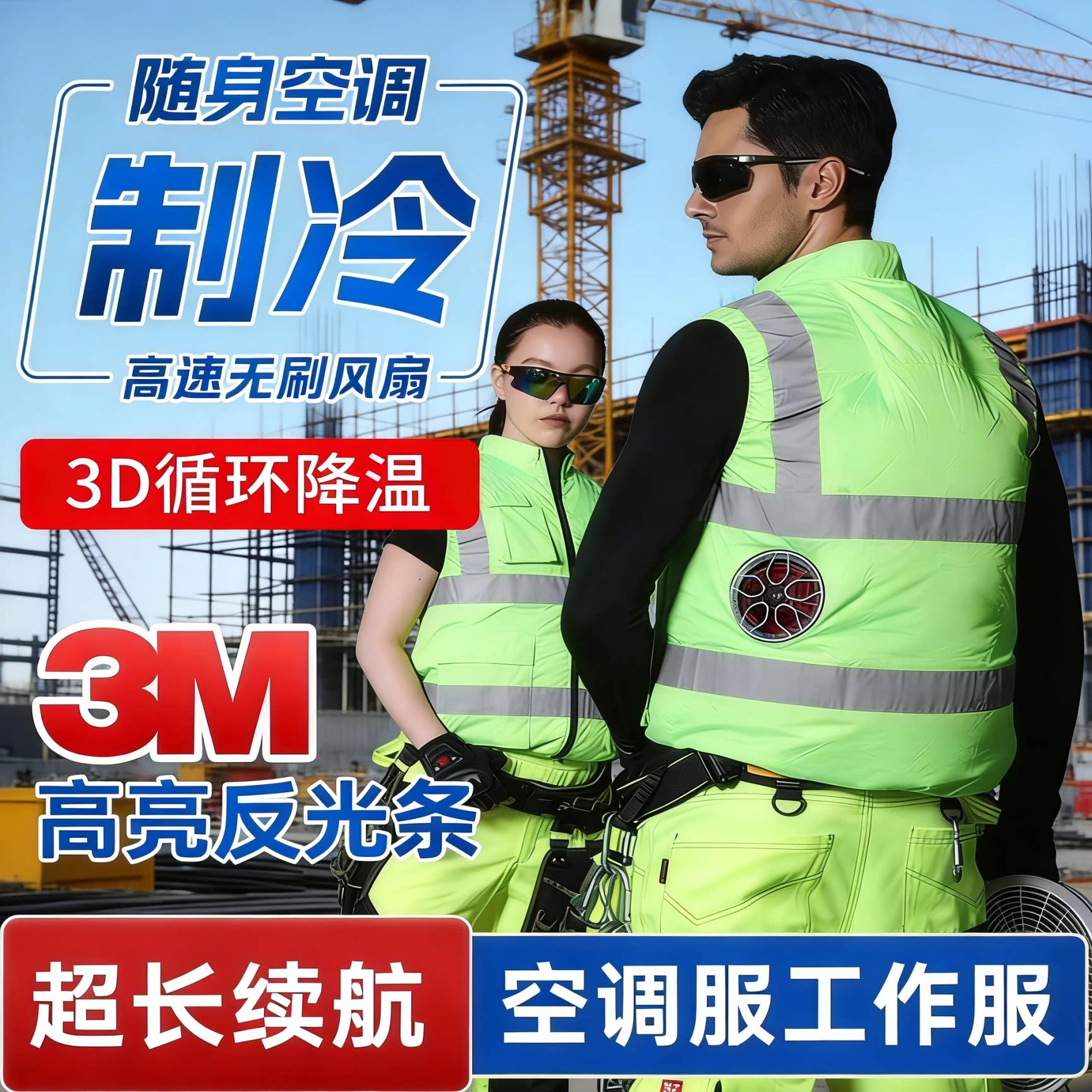 空调服男款带风扇降温反光安全背心荧光绿工地施工工作服制冷夏季