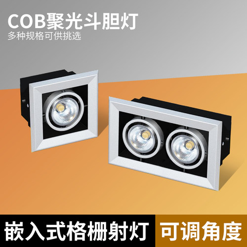 led射灯双头筒灯cob斗胆灯单头双头嵌入式商用方形格栅豆胆天花灯