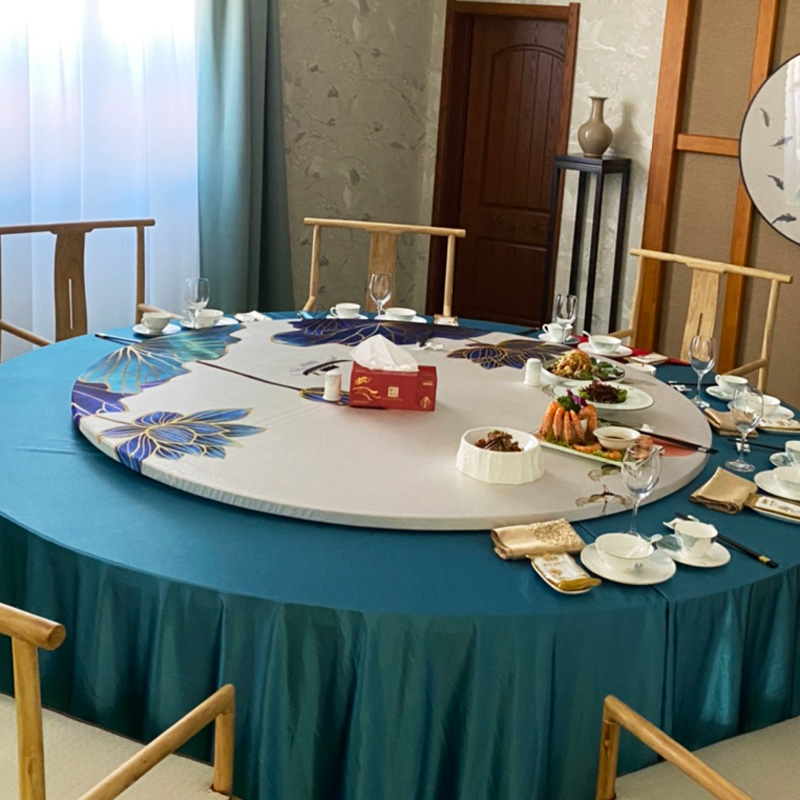 新中式亮缎不拼接玻璃转盘套罩